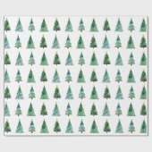 Witte Groene Waterverf Feestelijke Winterboom Cadeaupapier (Vlak)