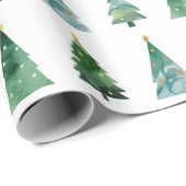 Witte Groene Waterverf Feestelijke Winterboom Cadeaupapier (Rol Hoek)