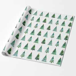 Witte Groene Waterverf Feestelijke Winterboom Cadeaupapier
