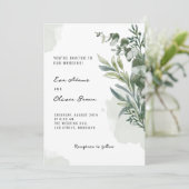 Witte Groene Waterverf Floral bruiloft uitnodiging (Staand voorkant)