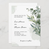 Witte Groene Waterverf Floral bruiloft uitnodiging (Voorkant / Achterkant)