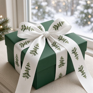 Witte groene waterverf Kerst dennenbomen Satijnen Lint