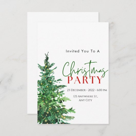 Witte Groene Waterverf Kerst Kaart (Voorkant / Achterkant)