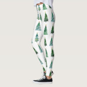 Witte Groene Waterverf Winterboom Kerstmis Leggings (Links)
