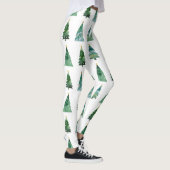 Witte Groene Waterverf Winterboom Kerstmis Leggings (Rechts)
