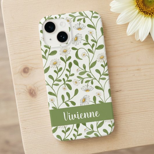 Witte Groene Zonnebloem Waterverf Wilde Bloem Naam Case-Mate iPhone Case
