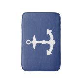 Witte grote anker silhouet op marineblauw badmat (Voorkant Verticaal)