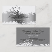 Witte & Grunge zilveren streep & vliegende vogels Visitekaartje (Voorkant / Achterkant)