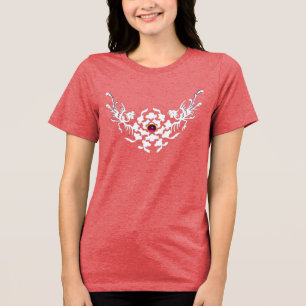 WITTE GRYFFIOENEN EN BLOEMEN MET ROZE RUBY EDELSTE Tri-Blend SHIRT