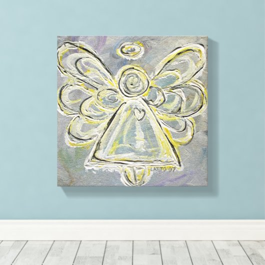 Witte Guardian Engel Verpakt Canvas Wall Art (Insitu (Houten vloer))