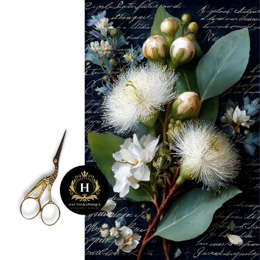 Witte Gumnut en Blauw Groene Bloesem Decoupage Tissuepapier