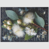 Witte Gumnut en Blauw Groene Bloesem Decoupage Tissuepapier (Voorkant)