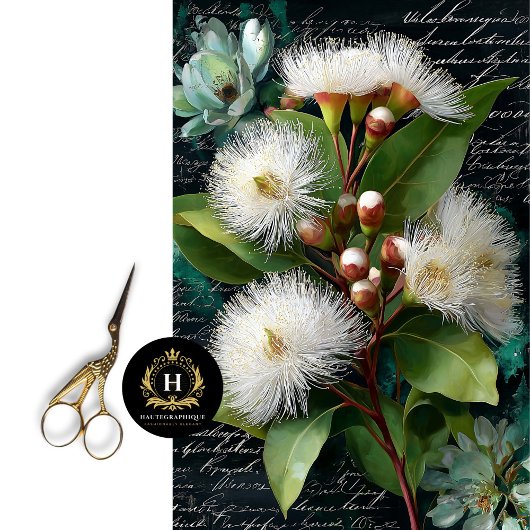 Witte Gumnut en Magnolia Bloesem Decoupage Tissuepapier