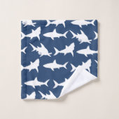 Witte haai Silhouettes & Ocean Blue Bad Handdoek (Wasdoekje)