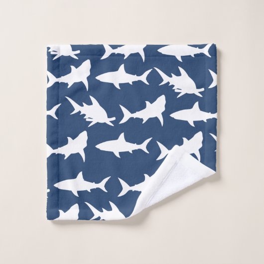 Witte haai Silhouettes & Ocean Blue Bad Handdoek (Wasdoekje)