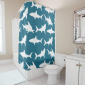Witte haai Silhouettes & Ocean Blue Green Douchegordijn (In situ)