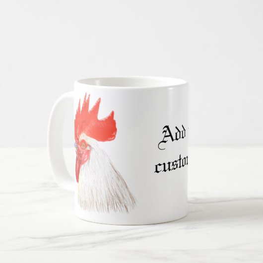 Witte Haan Cockreel met uw aangepaste tekst Koffiemok (Voorkant links)
