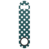 Witte haarpunten op blauwgroen speed flessenopener (Achterkant)