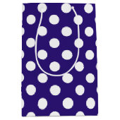 Witte haarvlekken op donkerblauw medium cadeauzakje (Voorkant)