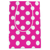 Witte haarvlekken op fuchsia medium cadeauzakje (Voorkant)
