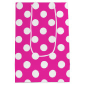 Witte haarvlekken op fuchsia medium cadeauzakje (Achterkant)