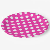 Witte haarvlekken op fuchsia papieren bordje (Gekanteld)