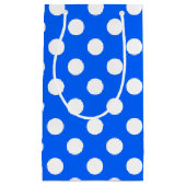 Witte haarvlekken op koningsblauw klein cadeauzakje (Voorkant)