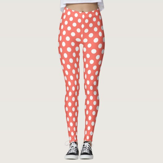 Witte haarvlekken op levend koraal leggings (Voorkant)
