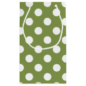 Witte haarvlekken op olijfgroen klein cadeauzakje (Achterkant)