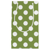 Witte haarvlekken op olijfgroen klein cadeauzakje (Voorkant)