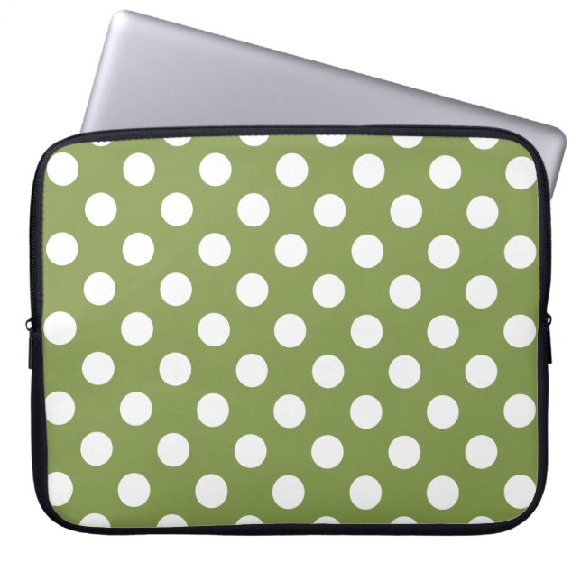 Witte haarvlekken op olijfgroen laptop sleeve (Voorkant)