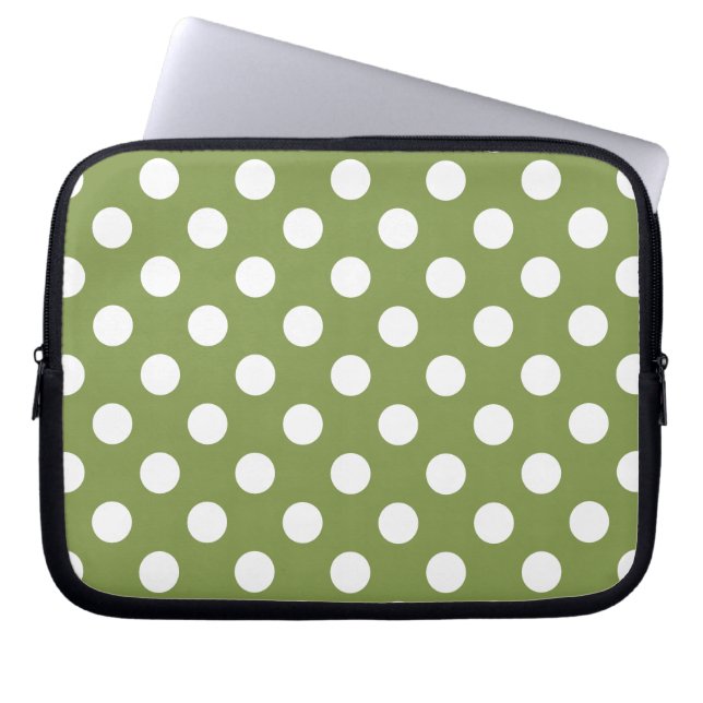 Witte haarvlekken op olijfgroen laptop sleeve (Voorkant)