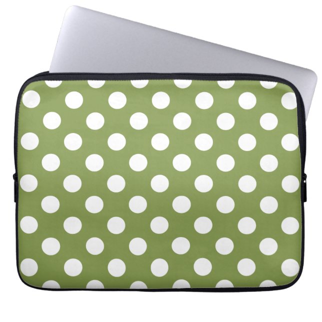 Witte haarvlekken op olijfgroen laptop sleeve (Voorkant)