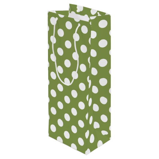 Witte haarvlekken op olijfgroen wijn cadeautas (Achterkant Gekanteld)
