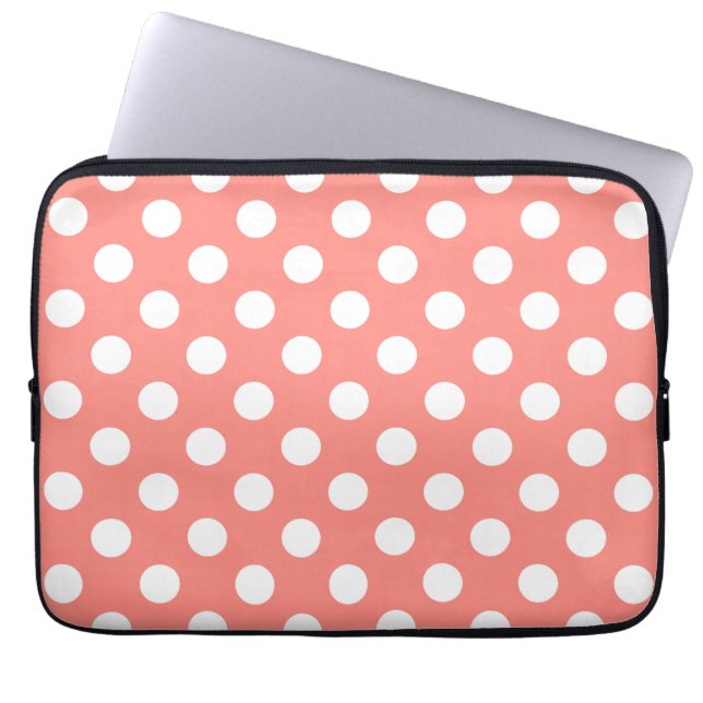 Witte haarvlekken op perziken laptop sleeve (Voorkant)