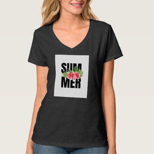 Witte half mouw t-shirt met zomerlabel (Voorkant)