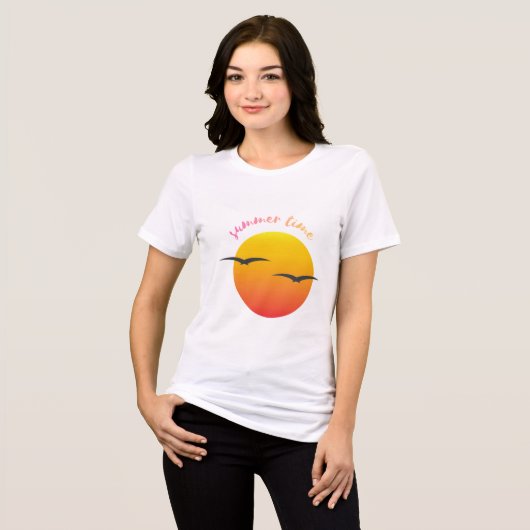 witte half mouwloos t-shirt met zon ontwerp (Voorkant volledig)