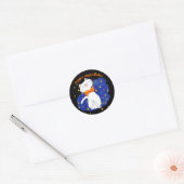 Witte Halloween Cate Blauwe Sterrennacht Ronde Sticker (Envelop)