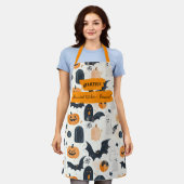 Witte Halloween met geesten, pompoenen en vleermui Schort (Gedragen)