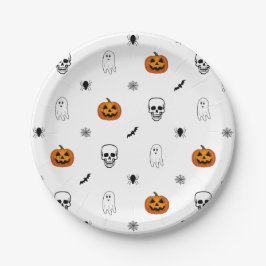 Witte Halloween Patroon Party Papier Borden Papieren Bordje
