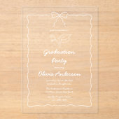 Witte Hand-Drawn Bow & Squiggle Afstudeerfeest Acryl Uitnodigingen (Voorkant)