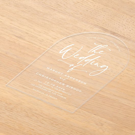 Witte Hand Geletterde Kalligrafie Trouwen Acryl Uitnodigingen (Laagn)