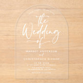 Witte Hand Geletterde Kalligrafie Trouwen Acryl Uitnodigingen (Voorkant)