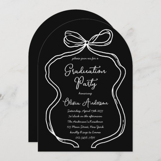 Witte Hand Getrokken Boog & Script Afstudeerfeest Kaart (Voorkant / Achterkant)