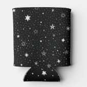 Witte hand getrokken sterren op zwart blikjeskoeler (Achterkant)