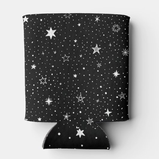 Witte hand getrokken sterren op zwart blikjeskoeler (Achterkant)