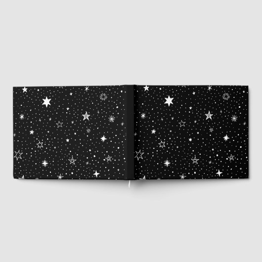 Witte hand getrokken sterren op zwart gastenboek (Volledig)