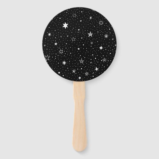 Witte hand getrokken sterren op zwart handwaaier (Achterkant)