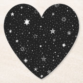 Witte hand getrokken sterren op zwart kartonnen onderzetters (Voorkant)