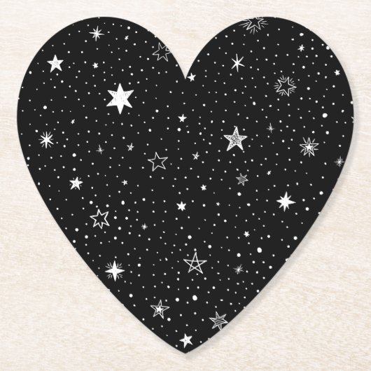 Witte hand getrokken sterren op zwart kartonnen onderzetters (Voorkant)